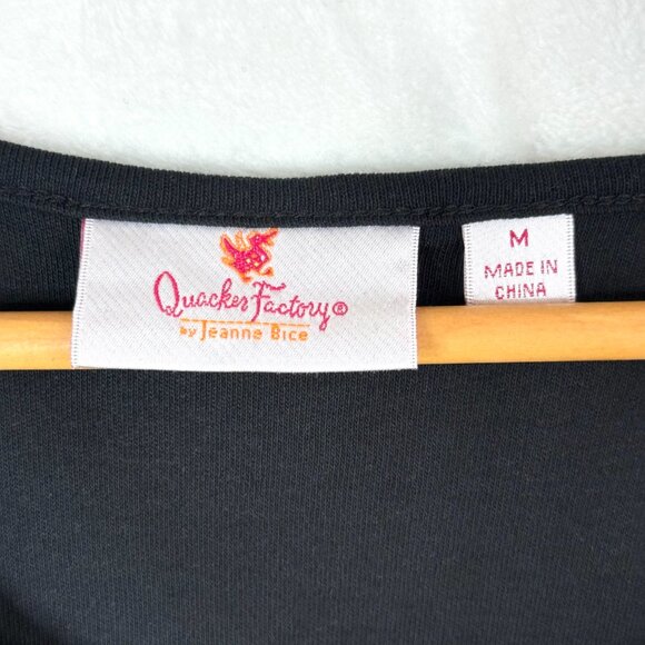 Quacker Factory Jeanne Bice Christmas Embroidered Rhinestones Shirt Womens M - Picture 2 of 8